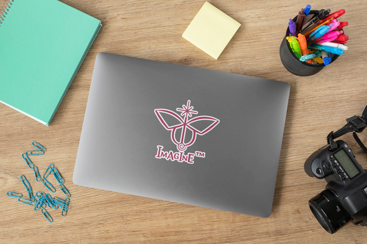 “Imagine, Imagine, Imagine”, IMAGINE™ Series, Butterfly Logo, Hand-Drawn Art Print, Kiss-Cut Stickers, 9 Colors, 2, 3, 4, 6, inch