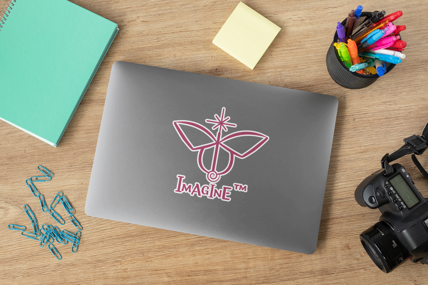 “Imagine, Imagine, Imagine”, IMAGINE™ Series, Butterfly Logo, Hand-Drawn Art Print, Kiss-Cut Stickers, 9 Colors, 2, 3, 4, 6, inch