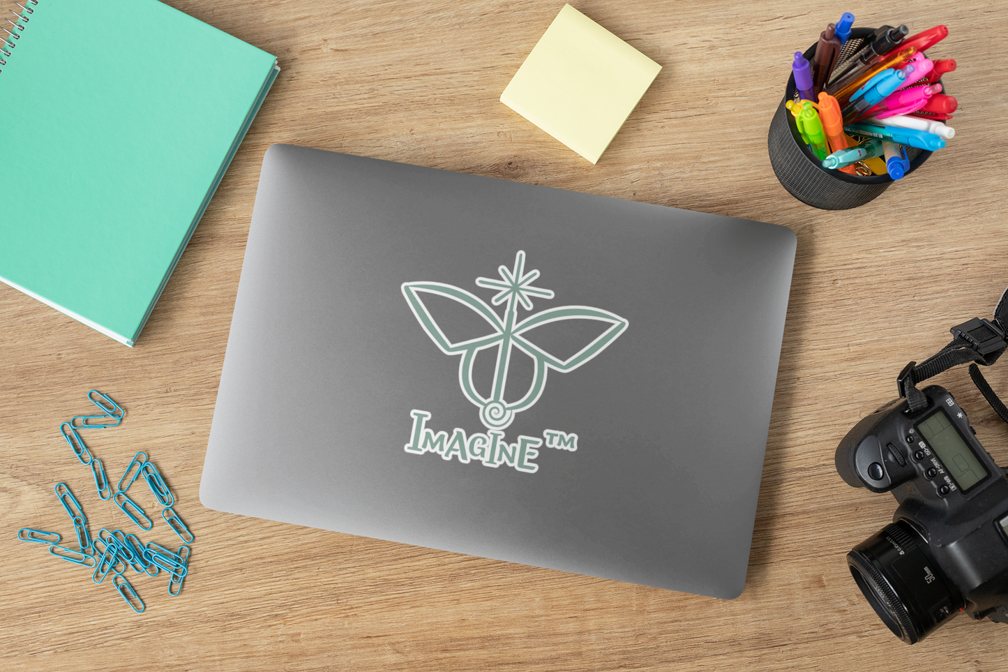 “Imagine, Imagine, Imagine”, IMAGINE™ Series, Butterfly Logo, Hand-Drawn Art Print, Kiss-Cut Stickers, 9 Colors, 2, 3, 4, 6, inch